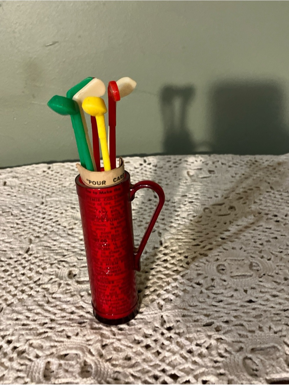 Vtg 19TH HOLE Golf Bag Bar Caddy w/ Club Swizzles Bottle Opener Corkscrew MCM